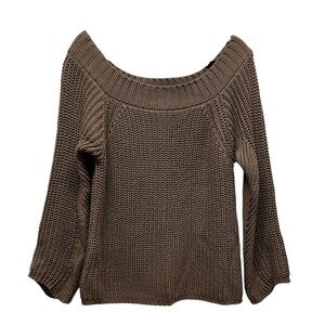 WORKSHOP Republic Clothing Cable Knit Sweater Off the Shoulder Cotton Brown Sm